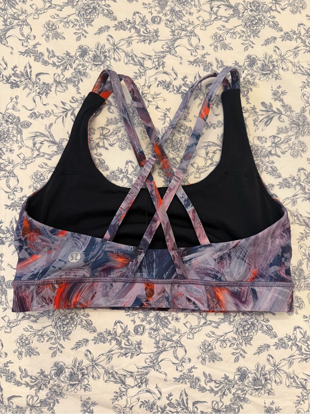 lululemon athletica Strappy Sports Bra in Black with Purple & Red Brushprint